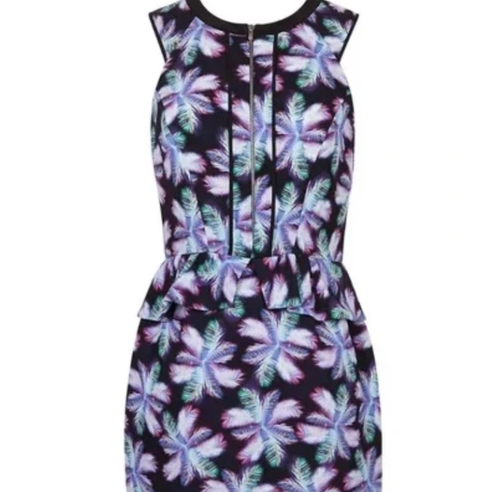 Sandro Purple Floral Peplum Printed Dress with Zip Closure